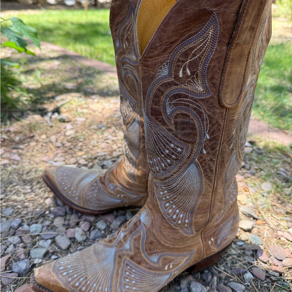 Old Gringo  Boots Brown Light blue  Stitching Western Cowboy Boots. Size 8.5 - Picture 7 of 9
